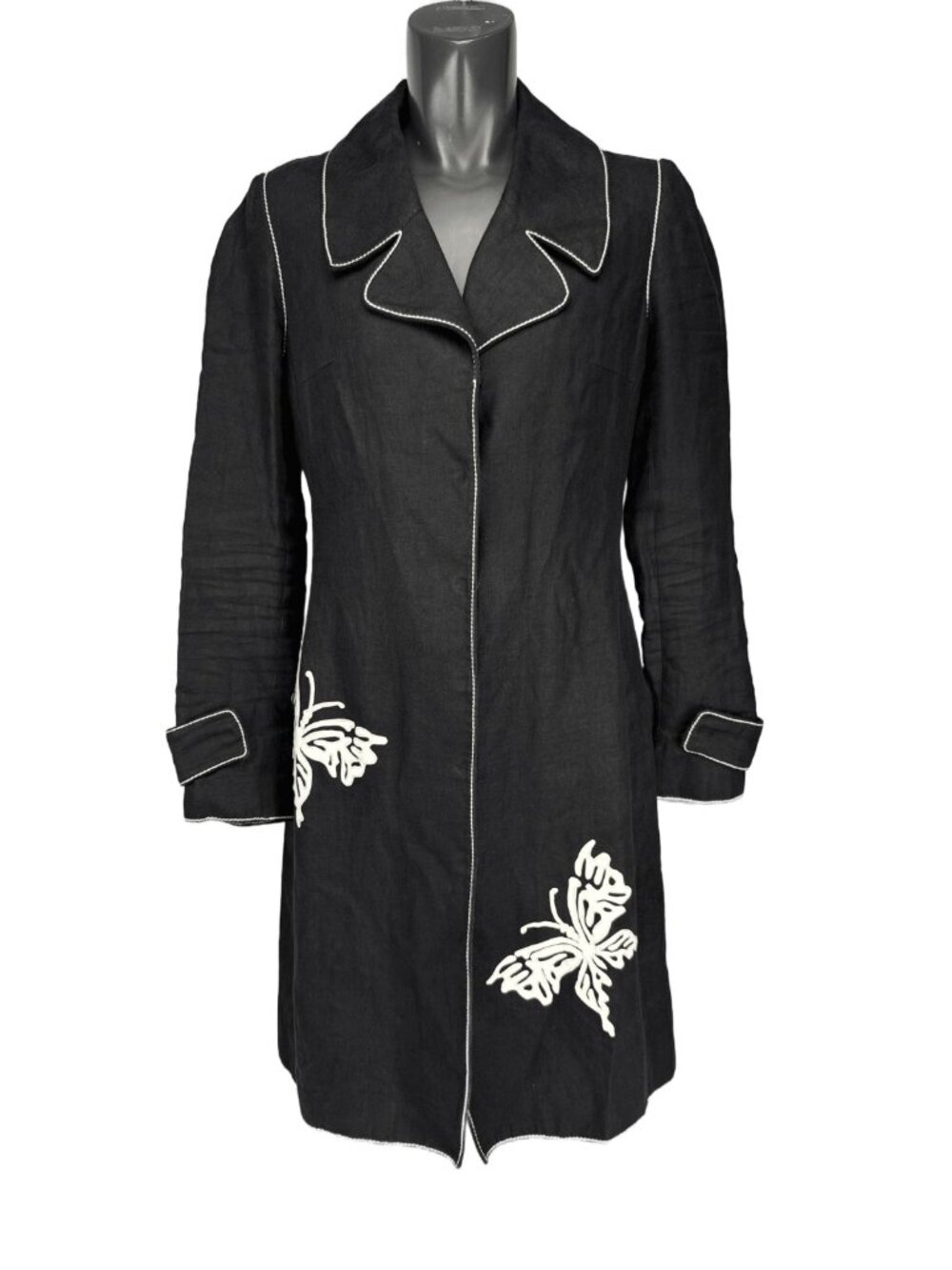 ANDREW GN Runway 2008 Linen Blend Butterfly Appliqué Black & White Coat 42 US 10